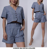 Completo Donna Estivo con Top Corto e Shorts a Vita Alta Coordinato Righini in 6 Colori – BA158