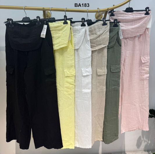 Completo Estate Corpetto Pantalone Cargo con Tasche Tessuto Lino Coordinato Casua in 6 Colori - BA183