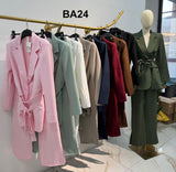 Completo Tailleur Giacca con Cintura Pantalone Palazzo con Spacco Coordinato Casual in 12 Colori - BA24