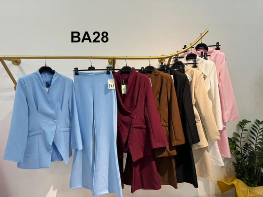 Tailleur Completo Giacca Collo Coreana Pantalone Zampa Completo Coordinato Casual Elegante in 7 Colori - BA28