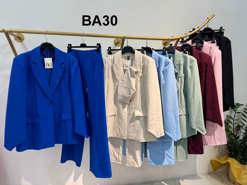 Tailleur Elegante Giacca con Cintura a Fascia Manica a Punta Pantalone Palazzo Completo in 7 Colori - BA30
