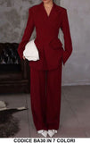 Tailleur Elegante Giacca con Cintura a Fascia Manica a Punta Pantalone Palazzo Completo in 7 Colori - BA30