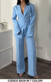 Tailleur Elegante Giacca con Cintura a Fascia Manica a Punta Pantalone Palazzo Completo in 7 Colori - BA30