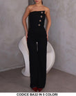 Tuta Elegante Intera Senza Maniche Corpetto Asimmetrico Bottoni Gioiello Dorati Jumpsuit in Bordeaux - BA32Out