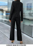 Tailleur Completo Smoking Effetto Rasato Giacca Bottoni Gioiello Pantalone Zampa Coordinato in 5 Colori - BA40