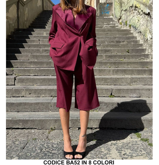Abito Completo Tailleur Giacca Doppio Petto Gonna Midi Coordinato Elegante Fashion in 8 Colori - BA52