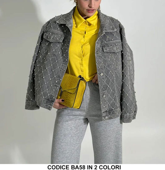 Giubbotto in Jeans Applicazione di Strass Fashion Giacca Casual Elegante Giubbino in 2 Colori - BA58