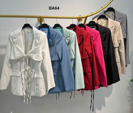 Giacca Blazer Effetto Doppio Petto Chiusura con Laccetti Casual Giacche Donna Fashion Tailleur in 8 Colori - BA64
