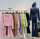 Completo Maglia con Cappuccio e Zip Modellabile Pantalone Zampa Coordinato Tuta Sportiva in 8 Colori - BA77