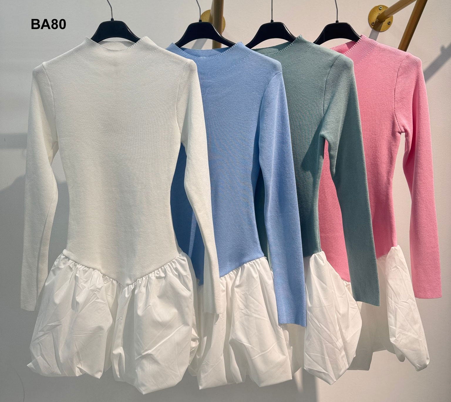 Abito Casual Effetto Maglia Gonna Bianca Palloncino Vestito Fashion Sensuale in 4 Colori - BA80