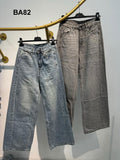 Pantalone Donna in Jeans Cucitura Asimmetrica Pantaloni a Zampa Ragazze in Grigio o Blu Denim - BA82