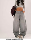 Pantalone in Jeans Modello Aladino Strass Luccicanti Pantaloni Larghi in Blu Chiaro o Grigio - BA89