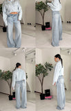 Pantalone in Blu Jeans Ricoperto in Strass Luccicanti Pantaloni Donna Lungo a Zampa - BA90