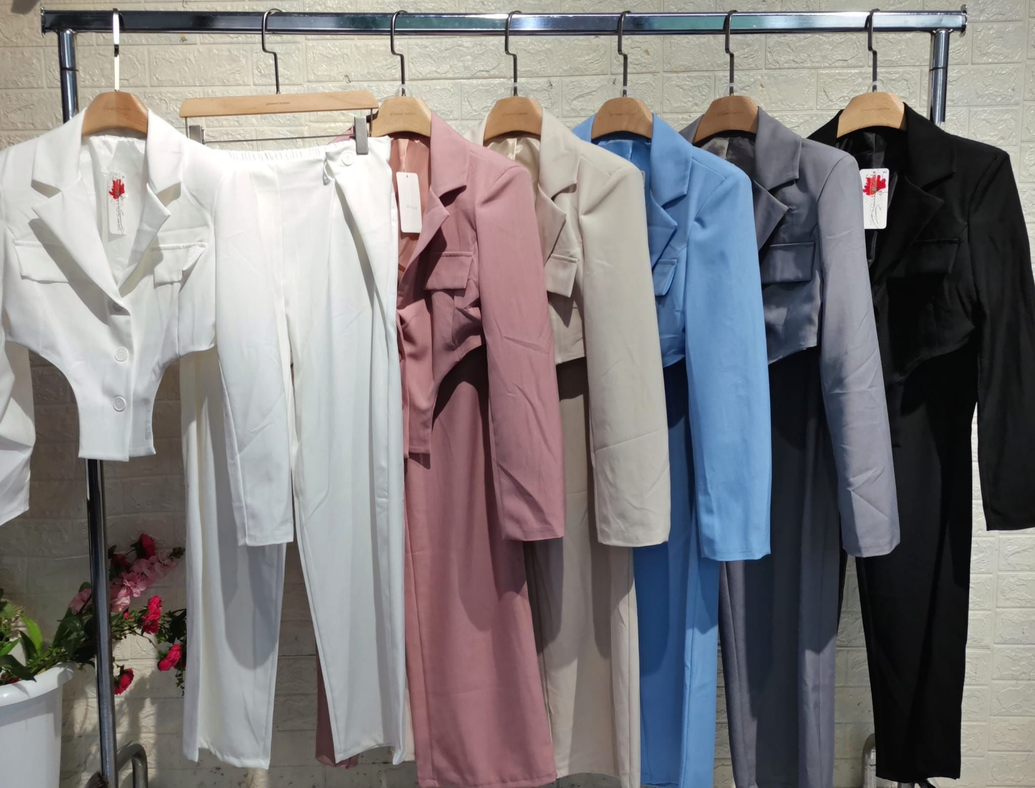 Completo Tailleur Giacca Corta Asimmetrica Pantalone Palazzo Coordinato Casual Elegante in 6 Colori - BA93