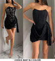 Abito Corto Elegante Nero Sensuale Merletto Pizzo con Fascia in Vita Vestito Evento Serata in 2 Colori - BA97