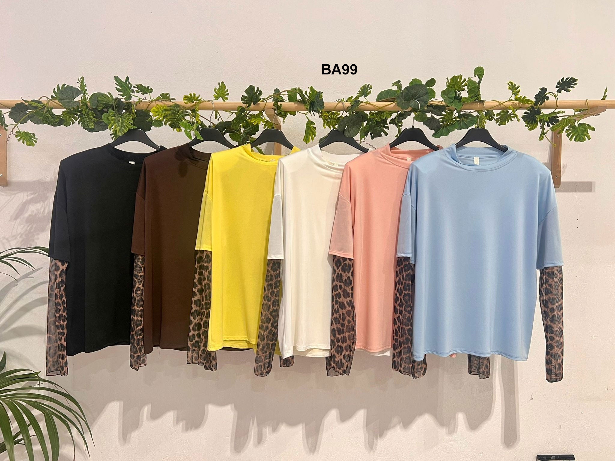 Maglia Tinta Unita con Manica Lunga Animalier Foro per il Pollice Maglietta Elegante Casual in 6 Colori - BA99