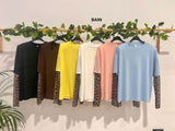 Maglia Tinta Unita con Manica Lunga Animalier Foro per il Pollice Maglietta Elegante Casual in 6 Colori - BA99