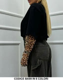 Maglia Tinta Unita con Manica Lunga Animalier Foro per il Pollice Maglietta Elegante Casual in 6 Colori - BA99