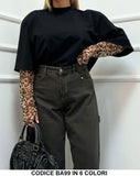 Maglia Tinta Unita con Manica Lunga Animalier Foro per il Pollice Maglietta Elegante Casual in 6 Colori - BA99