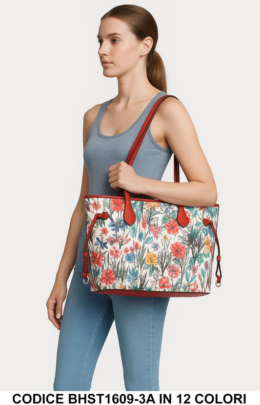Borsa Shopper Floreale Capiente con Manici Lunghi – 12 Colori – 44×17×36 cm – Codice BHST1609-3A