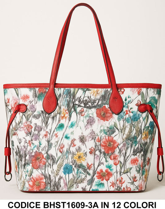 Borsa Shopper Floreale Capiente con Manici Lunghi – 12 Colori – 44×17×36 cm – Codice BHST1609-3A
