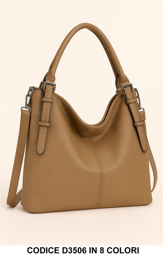 Borsa shopper capiente in ecopelle martellata con tracolla regolabile in 8 colori – D3506