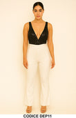 Tuta elegante bianca con top nero in paillettes e scollo profondo Jumpsuit – Modello DEP11