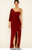 Abito lungo monospalla con spacco elegante cerimonia – Rosso Bordeaux – Modello DEP3