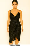 Abito nero midi con paillettes e scollo a V elegante cerimonia evento serata – Modello DEP8