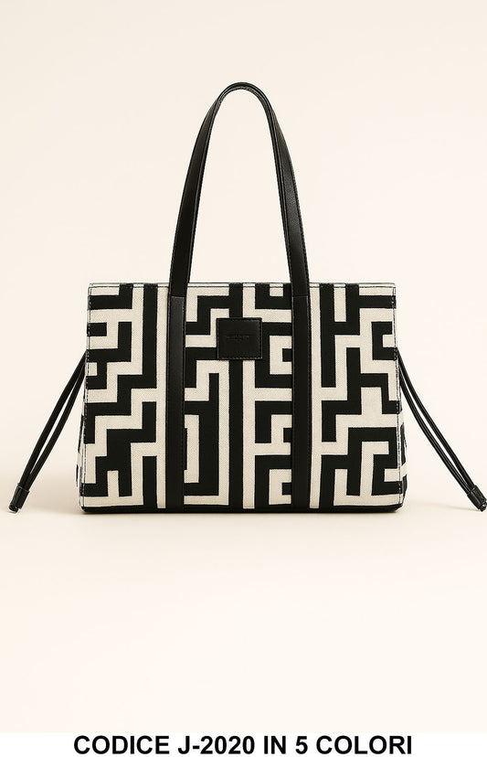 Borsa Shopper Donna Fantasia Geometrica con Doppi Manici in 5 Colori – J-2020
