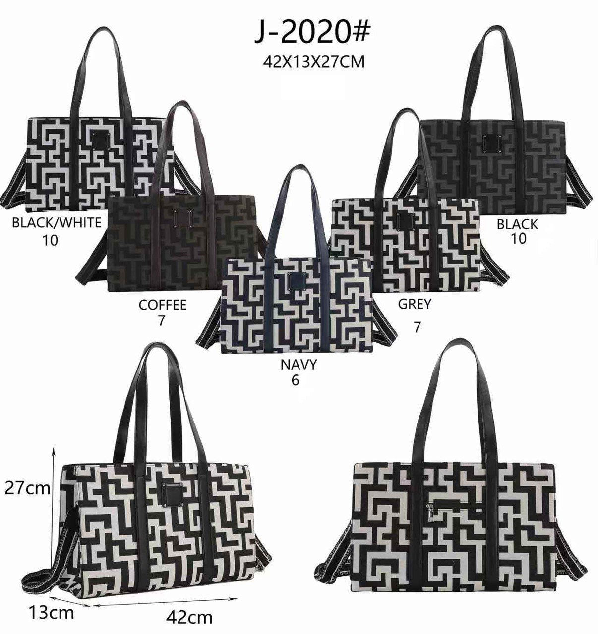 Borsa Shopper Donna Fantasia Geometrica con Doppi Manici in 5 Colori – J-2020
