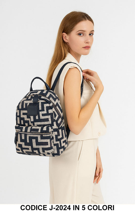Zaino Donna Fantasia Geometrica con Tasche e Spallacci Regolabili – J-2024 in 5 Colori