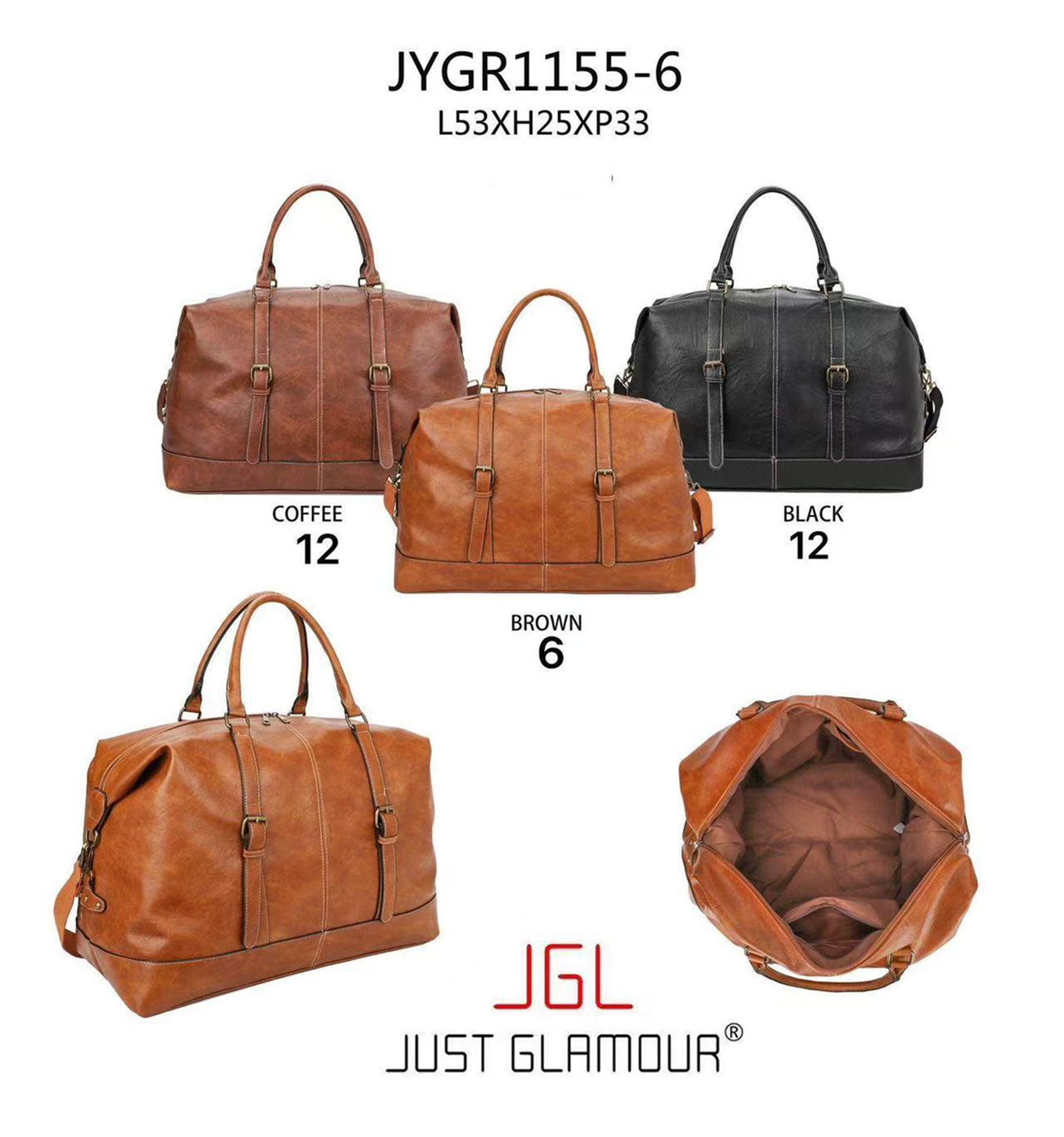 Borsa da Viaggio in Ecopelle L53xH25xP33 cm – Borsa Grande Borsone Modello JYGR1155-6 in 3 Colori
