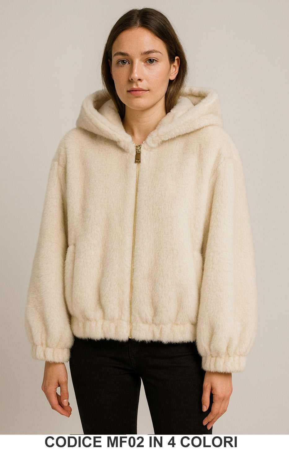 Pelliccia sintetica Soffice con cappuccio e zip Giubbotto in 4 colori – MF02