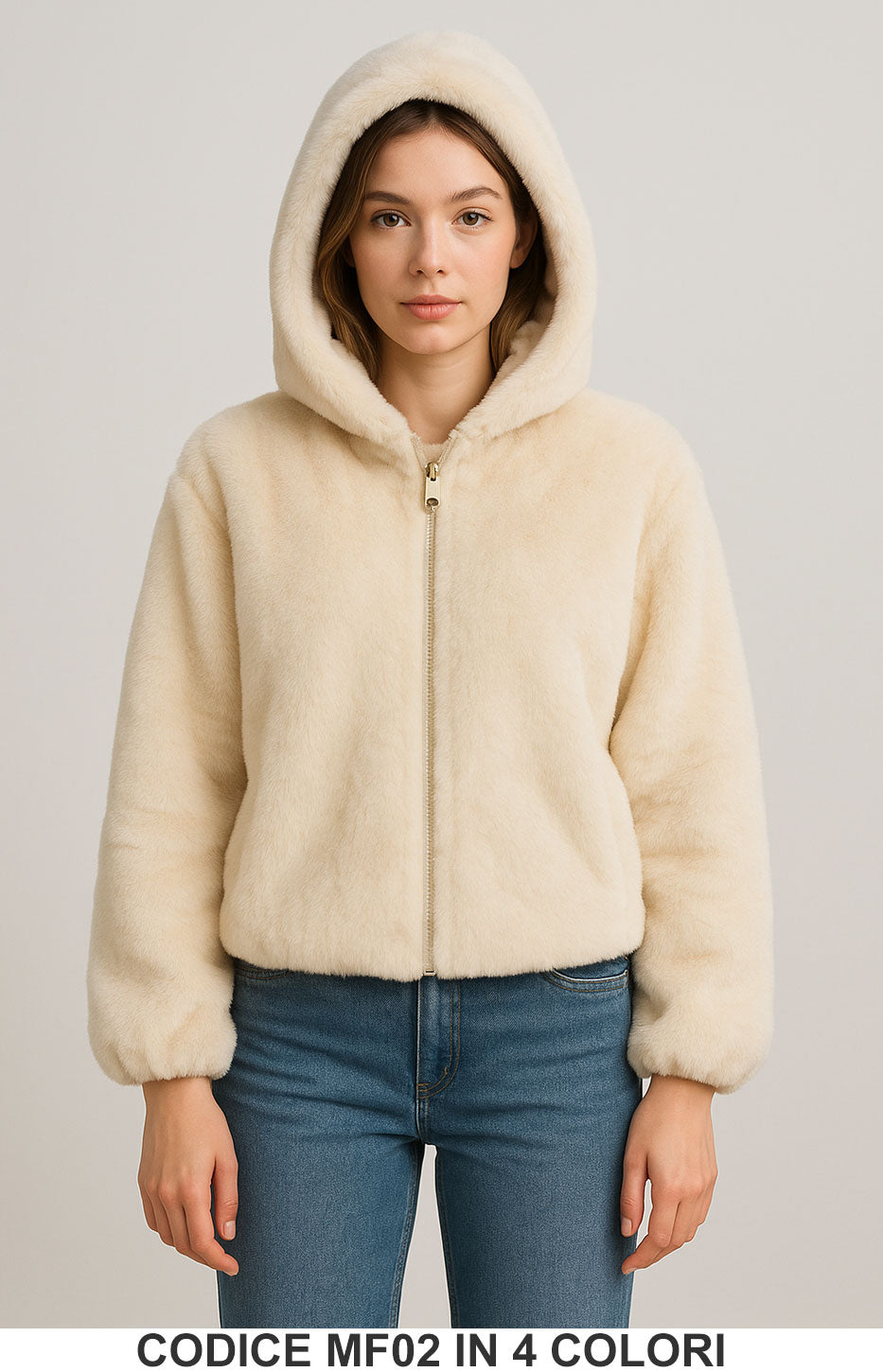 Pelliccia sintetica Soffice con cappuccio e zip Giubbotto in 4 colori – MF02
