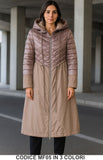 Piumino lungo trapuntato con cappuccio Cappotto Rombi e Liscio in 3 colori – Codice MF05