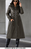 Piumino lungo trapuntato con cappuccio Cappotto Rombi e Liscio in 3 colori – Codice MF05