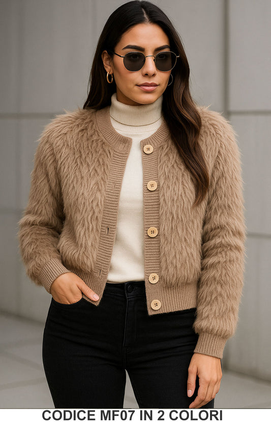 Giubbino corto effetto pelliccia con cappuccio Giubbotto Elegante eco-fur in 2 colori – MF07