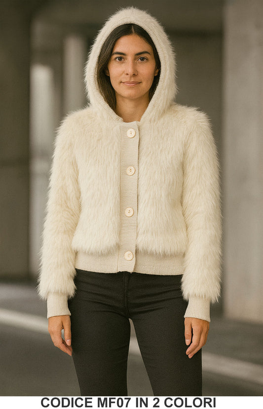Giubbino corto effetto pelliccia con cappuccio Giubbotto Elegante eco-fur in 2 colori – MF07