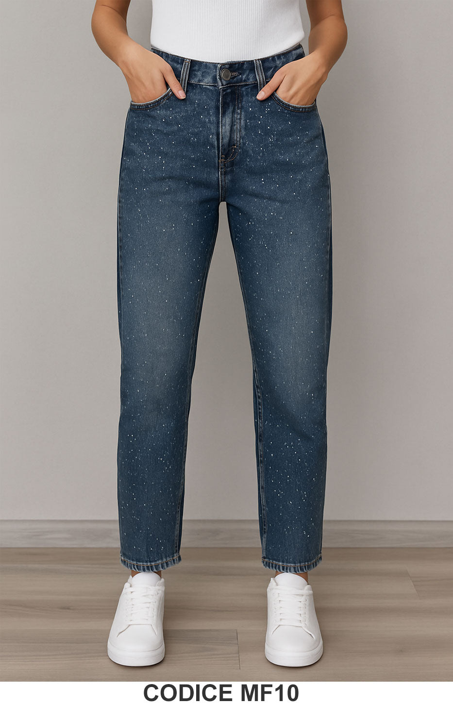Jeans a vita alta con punti luce frontali Pantalone Fashion Chic Blu Denim Donna Ragazze – MF10