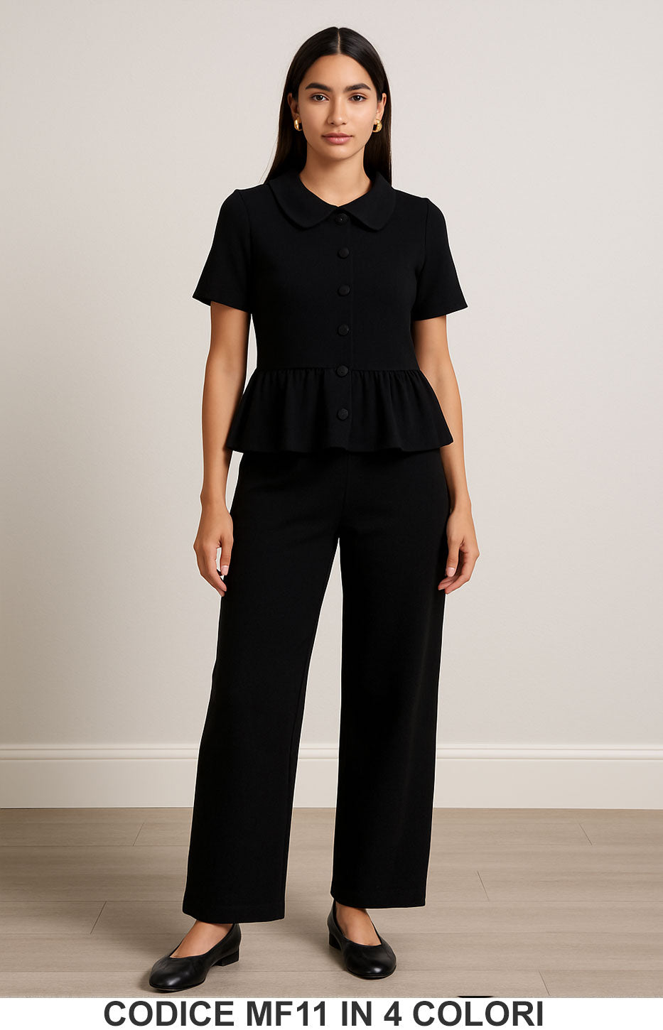 Completo due pezzi in maglia con top peplum e pantalone Coordinato Casual in 3 colori – MF11