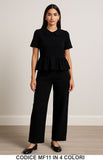 Completo due pezzi in maglia con top peplum e pantalone Coordinato Casual in 3 colori – MF11