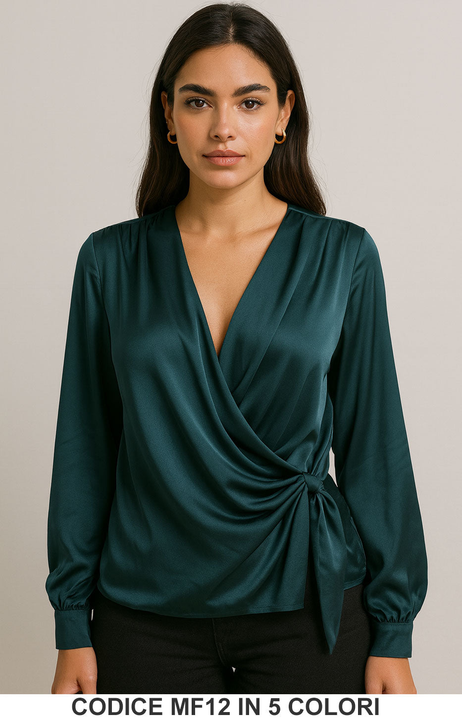 Blusa elegante incrociata in raso con nodo laterale in 5 colori – MF12