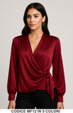 Blusa elegante incrociata in raso con nodo laterale in 5 colori – MF12