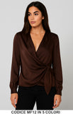 Blusa elegante incrociata in raso con nodo laterale in 5 colori – MF12