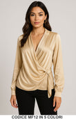 Blusa elegante incrociata in raso con nodo laterale in 5 colori – MF12