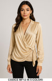 Blusa elegante incrociata in raso con nodo laterale in 5 colori – MF12