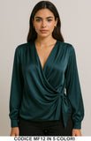 Blusa elegante incrociata in raso con nodo laterale in 5 colori – MF12