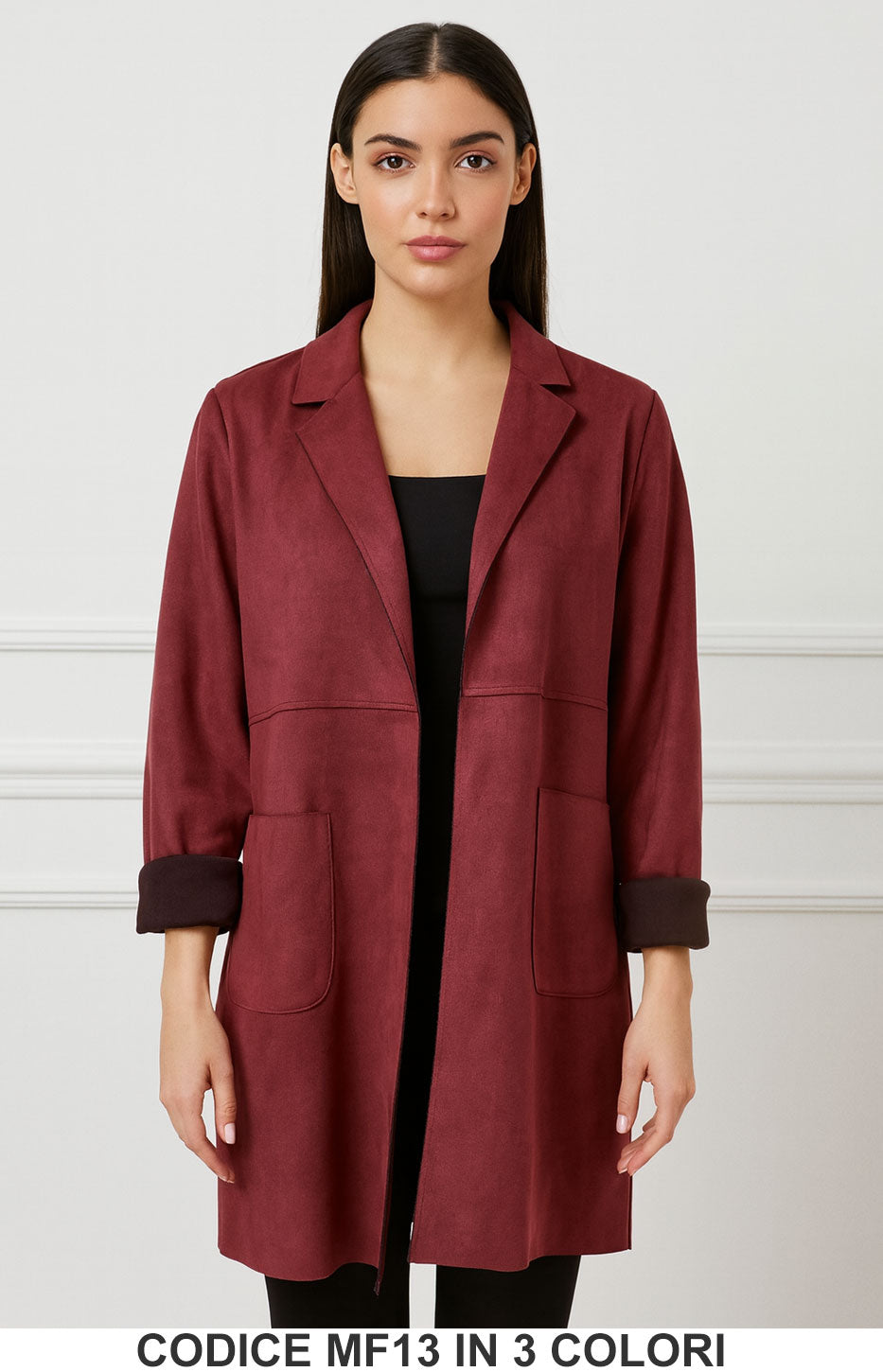 Cappotto leggero in suede con tasche frontali Cardigan in 3 colori – MF13
