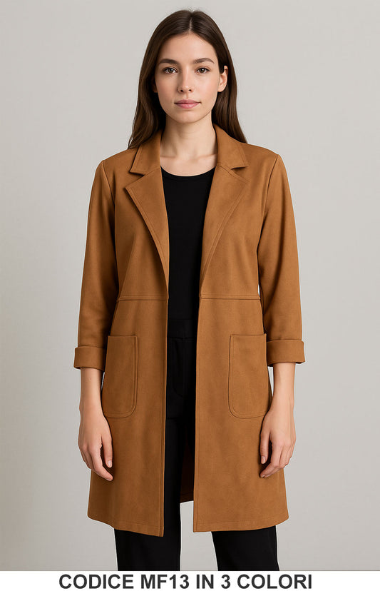 Cappotto leggero in suede con tasche frontali Cardigan in 3 colori – MF13